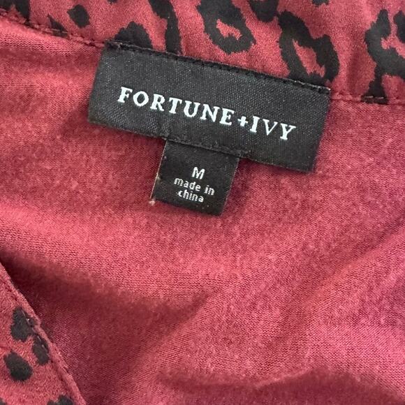 Fortune + Ivy Medium Cap Sleeve Top Animal Print Burgundy Red - Picture 3 of 8